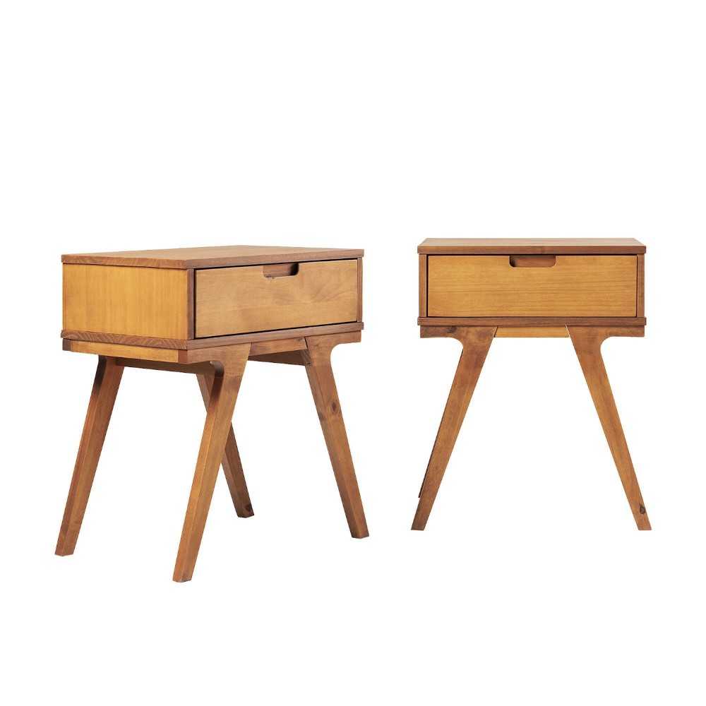 Mid-Century Modern Bridge-Leg Side Table Set - Caramel
