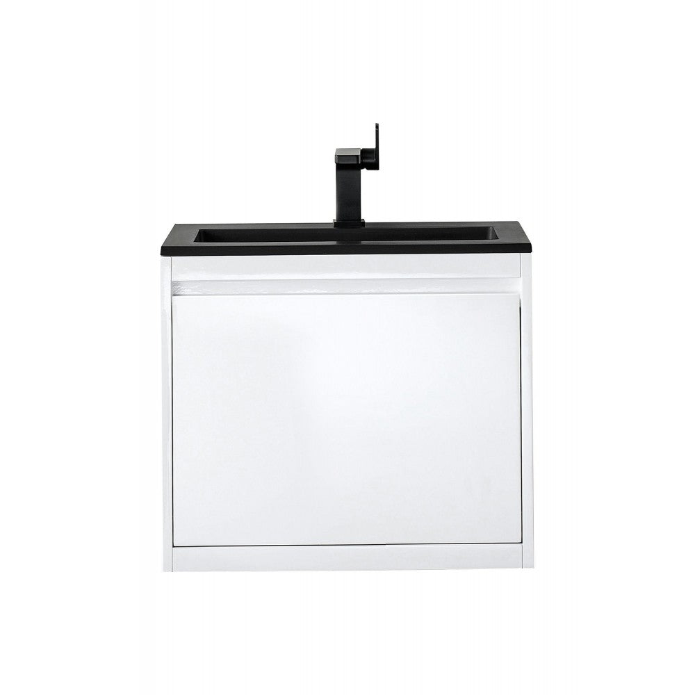 Milan 23.6" Single Vanity Cabinet, Glossy White w/Charcoal Black Composite Top