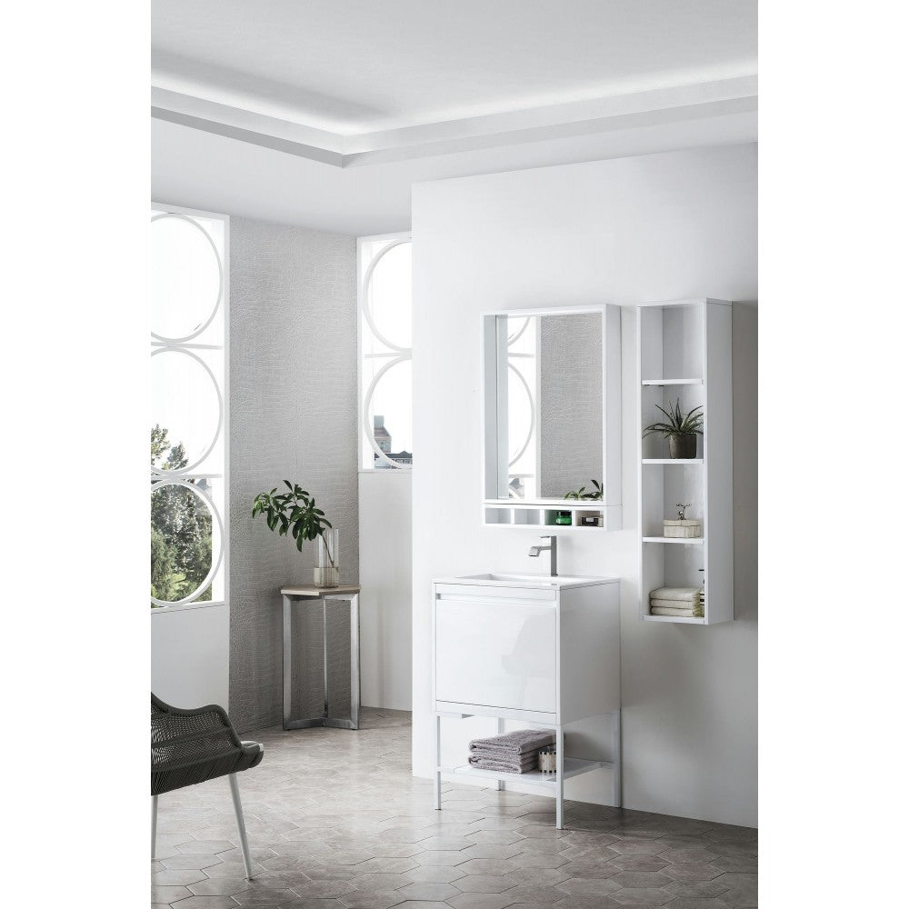 Milan 23.6" Single Vanity Glossy White Glossy White w/Glossy White Composite Top