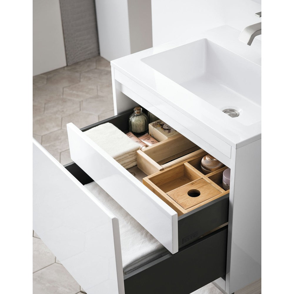 Milan 23.6" Single Vanity Glossy White Matte Black w/Glossy White Composite Top