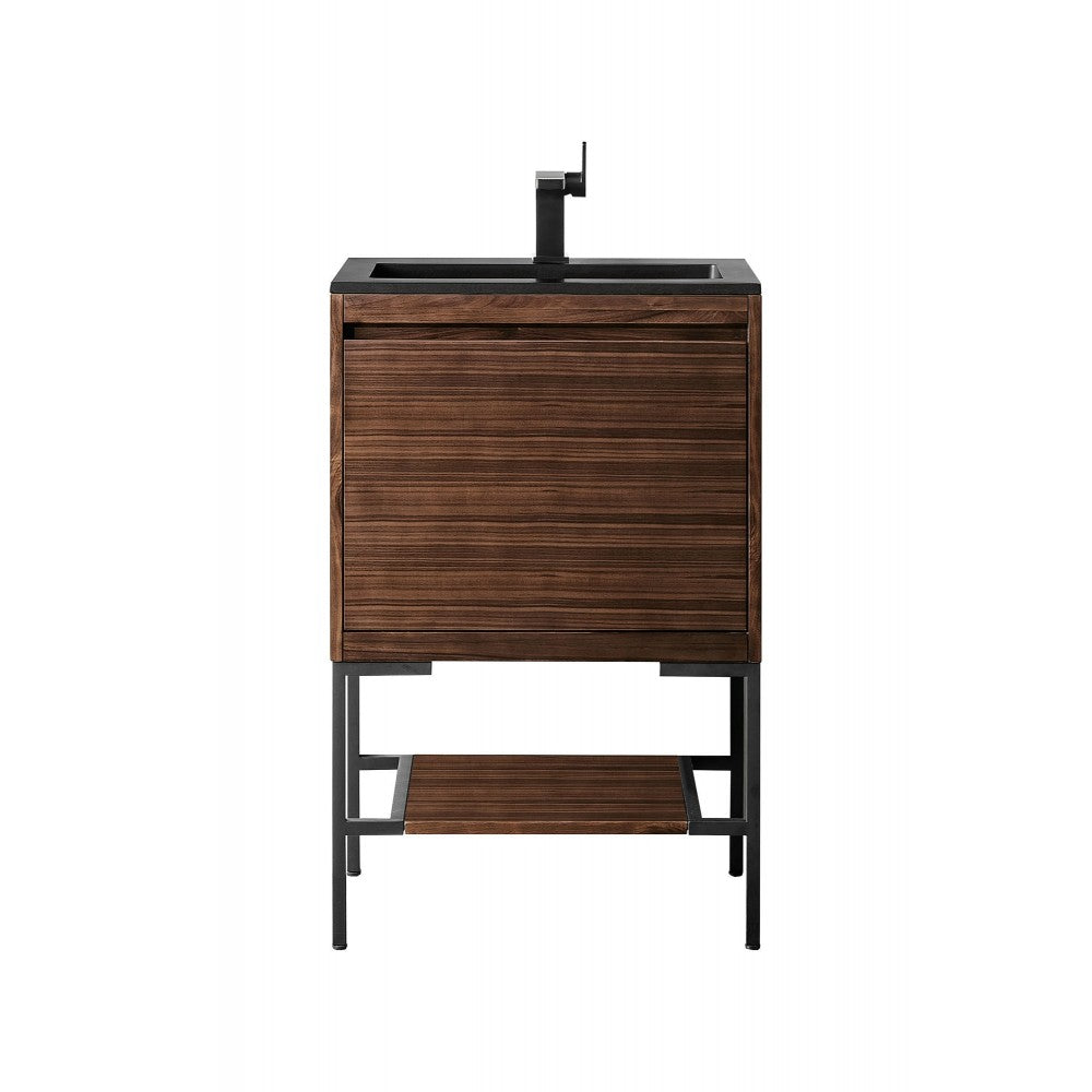 Milan 23.6" Single Vanity Mid Century Walnut Black,Charcoal Black Composite Top