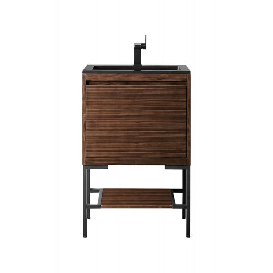 Milan 23.6" Single Vanity Mid Century Walnut Black,Charcoal Black Composite Top