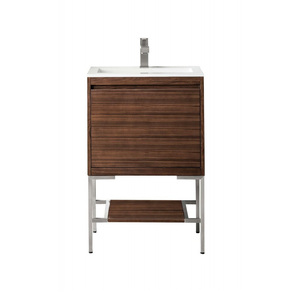 Milan 23.6" Single Vanity Mid Century Walnut Nickel w/Glossy White Composite Top