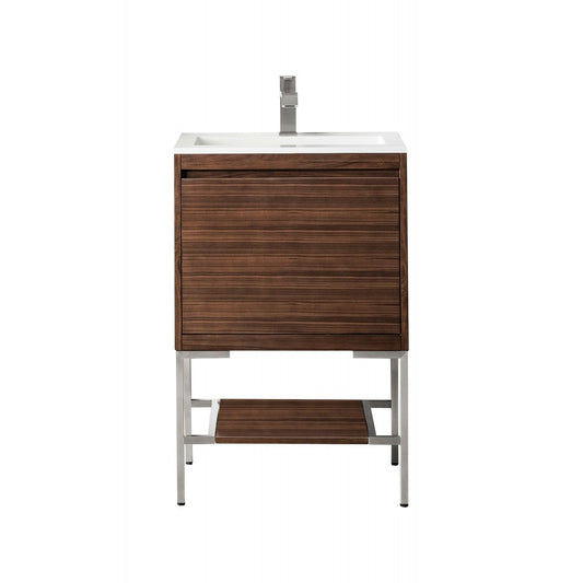 Milan 23.6" Single Vanity Mid Century Walnut Nickel w/Glossy White Composite Top