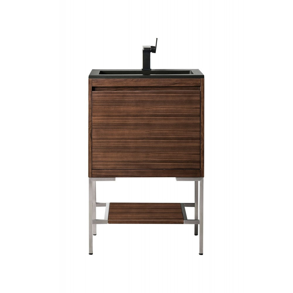 Milan 23.6" Single Vanity Mid Century Walnut Nickel,Charcoal Black Composite Top