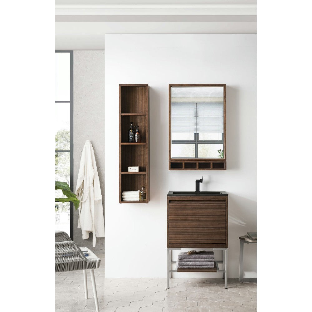Milan 23.6" Single Vanity Mid Century Walnut Nickel,Charcoal Black Composite Top