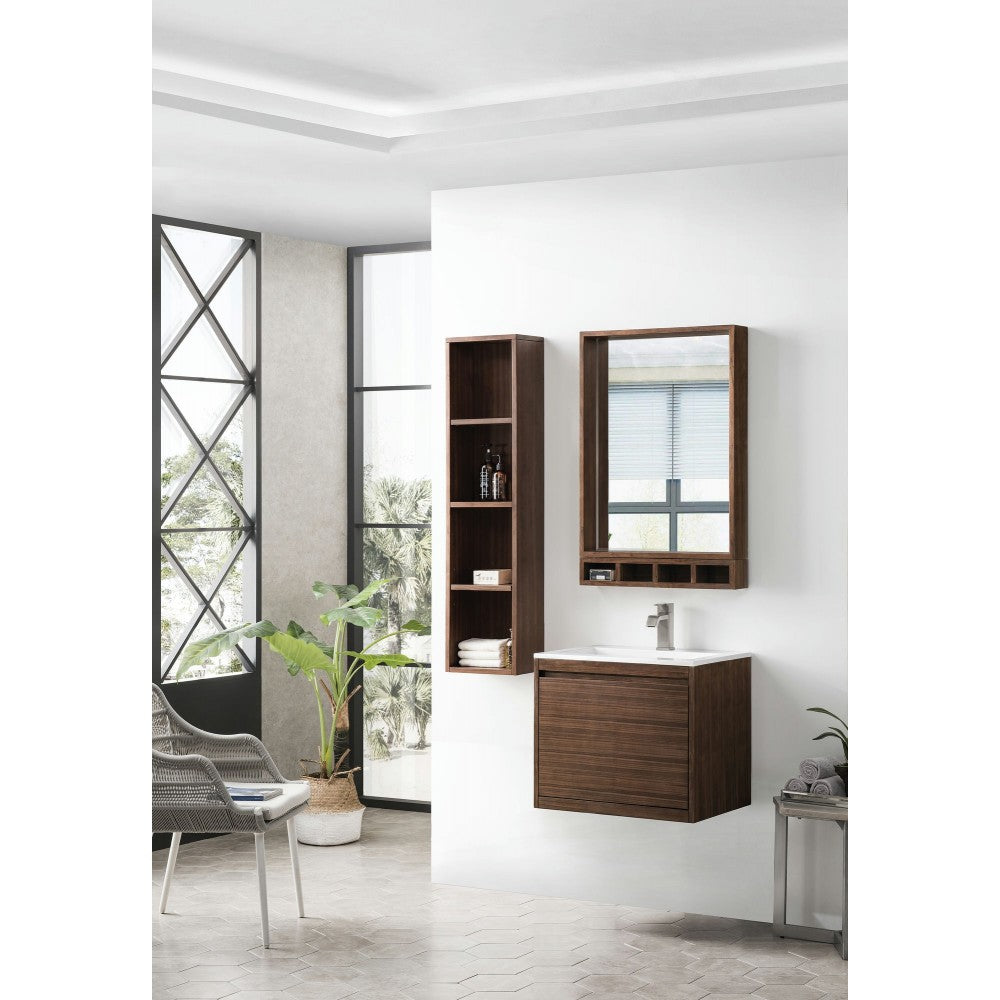 Milan 23.6" Single Vanity, Mid Century Walnut w/Glossy White Composite Top