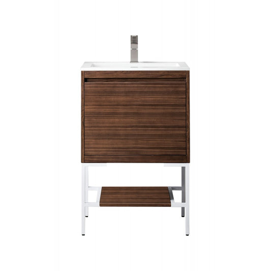 Milan 23.6" Single Vanity Mid Century Walnut  White w/ White Composite Top