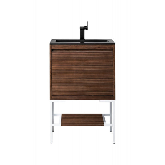 Milan 23.6" Single Vanity Mid Century Walnut White,Charcoal Black Composite Top