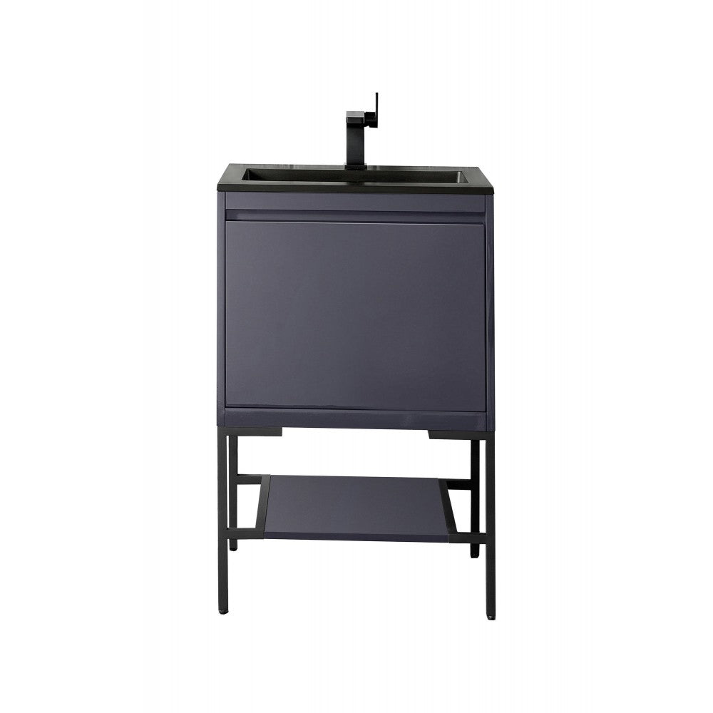 Milan 23.6" Single Vanity Modern Gray  Black w/Charcoal Black Composite Top