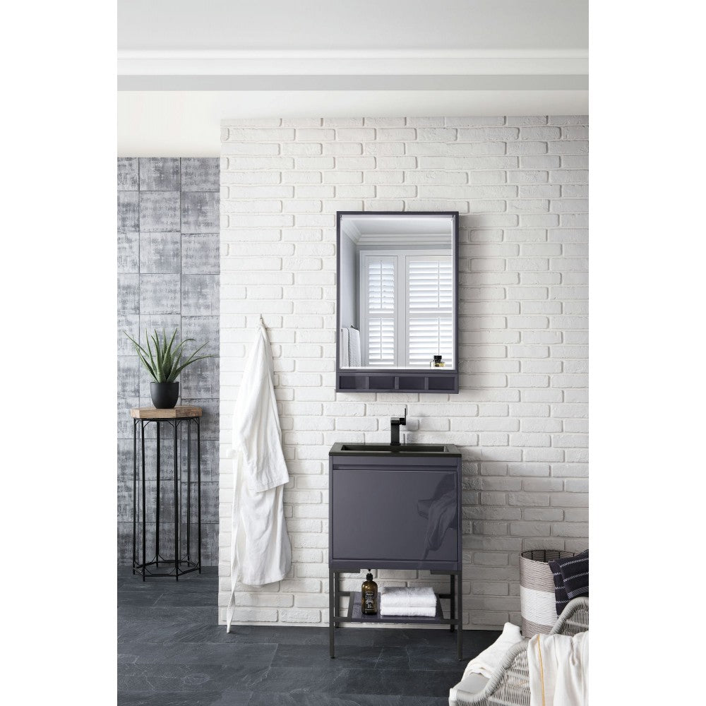 Milan 23.6" Single Vanity Modern Gray  Black w/Charcoal Black Composite Top