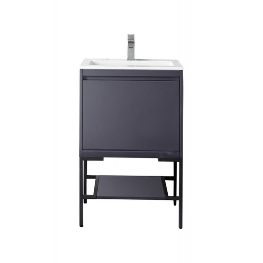 Milan 23.6" Single Vanity Modern Gray Glossy Black w/Glossy White Composite Top