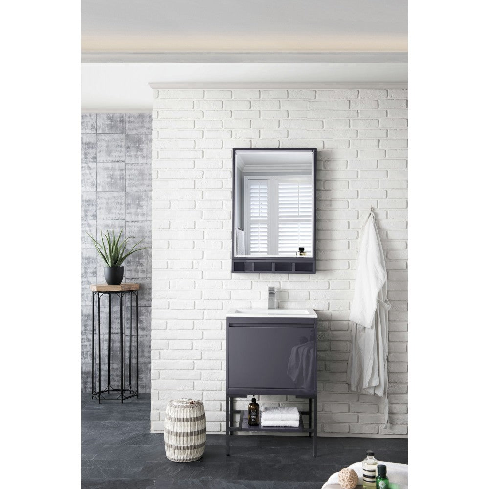 Milan 23.6" Single Vanity Modern Gray Glossy Black w/Glossy White Composite Top