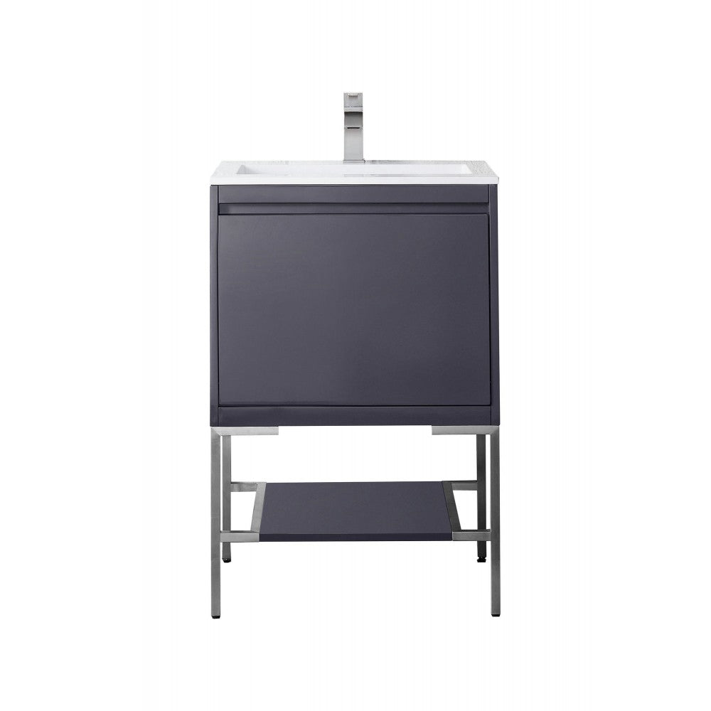 Milan 23.6" Single Vanity Modern Gray Glossy Nickel w/Glossy White Composite Top