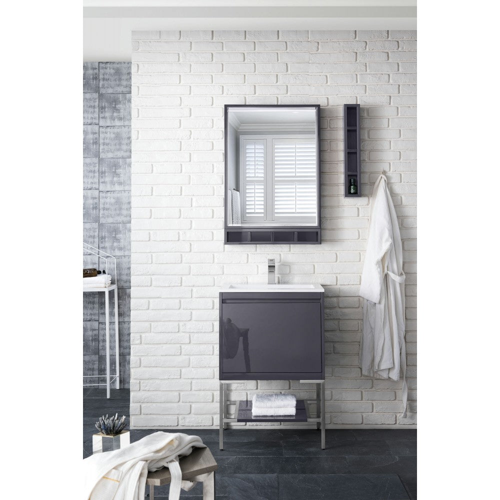 Milan 23.6" Single Vanity Modern Gray Glossy Nickel w/Glossy White Composite Top