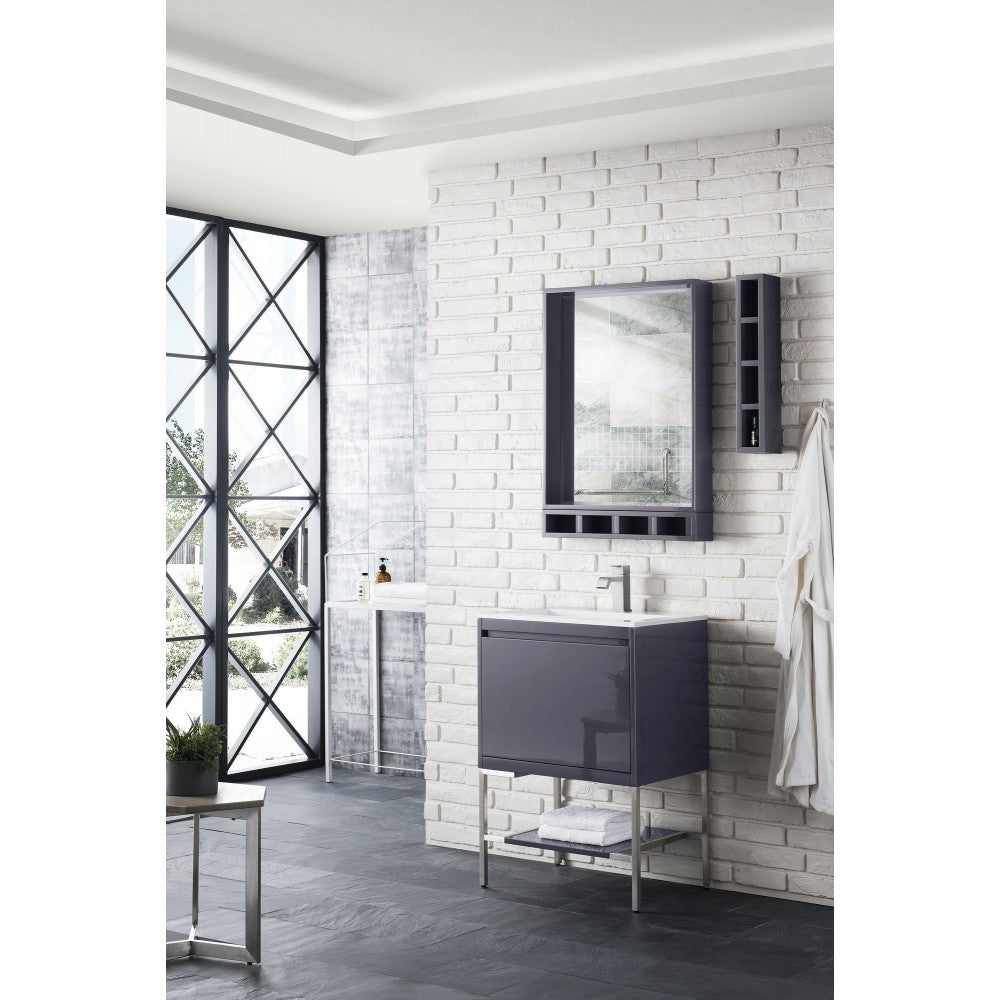 Milan 23.6" Single Vanity Modern Gray Glossy Nickel w/Glossy White Composite Top
