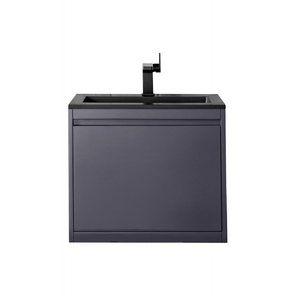 Milan 23.6" Single Vanity, Modern Gray Glossy w/Charcoal Black Composite Top