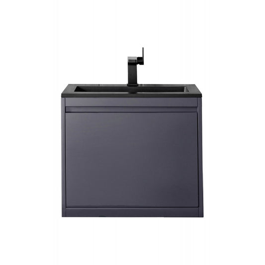 Milan 23.6" Single Vanity, Modern Gray Glossy w/Charcoal Black Composite Top