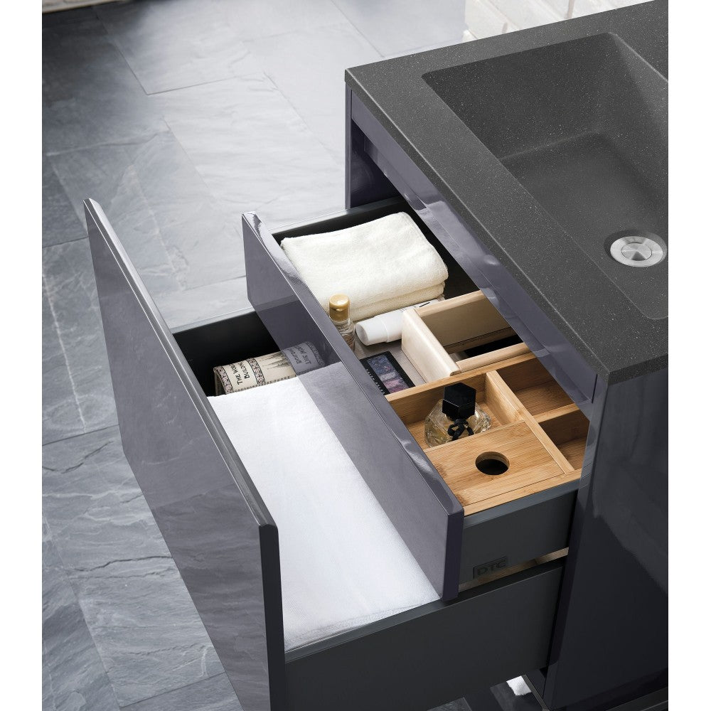 Milan 23.6" Single Vanity, Modern Gray Glossy w/Charcoal Black Composite Top