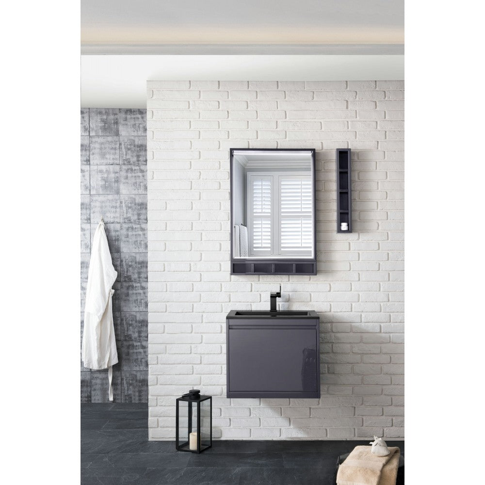 Milan 23.6" Single Vanity, Modern Gray Glossy w/Charcoal Black Composite Top