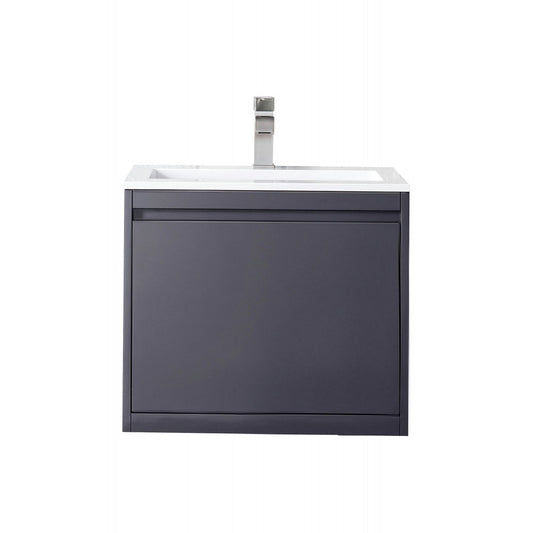 Milan 23.6" Single Vanity, Modern Gray Glossy w/Glossy White Composite Top