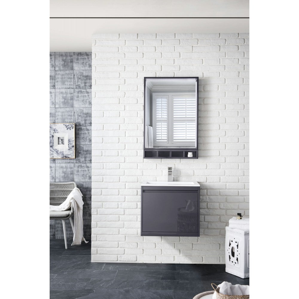 Milan 23.6" Single Vanity, Modern Gray Glossy w/Glossy White Composite Top
