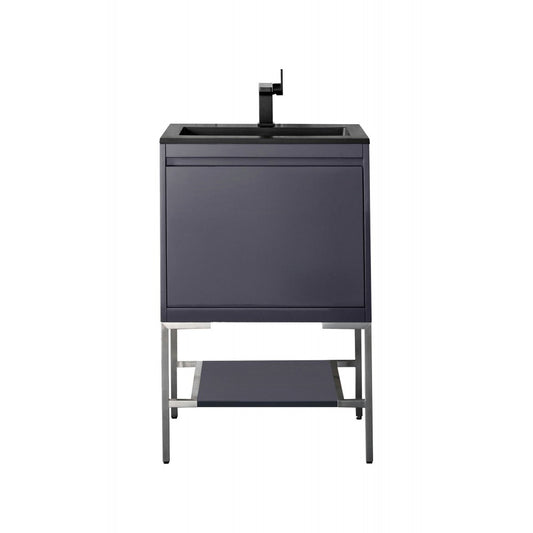Milan 23.6" Single Vanity Modern Gray  Nickel w/Charcoal Black Composite Top