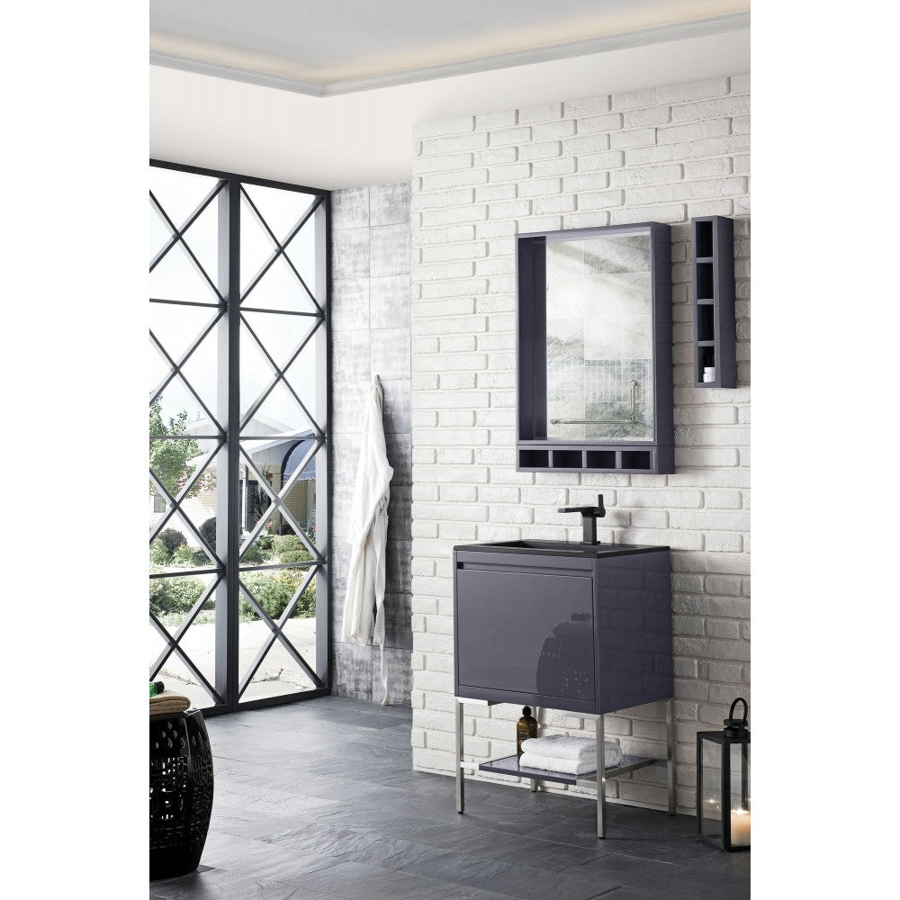 Milan 23.6" Single Vanity Modern Gray  Nickel w/Charcoal Black Composite Top