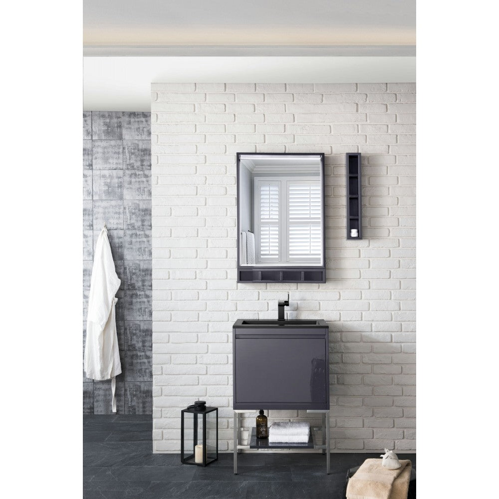 Milan 23.6" Single Vanity Modern Gray  Nickel w/Charcoal Black Composite Top