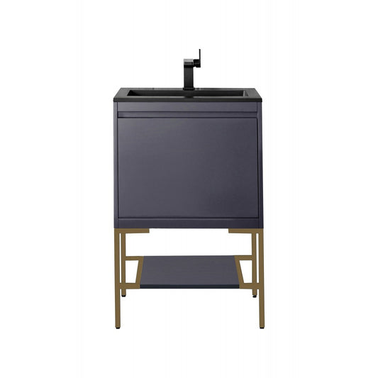 Milan 23.6" Single Vanity Modern Gray Radiant Gold,Charcoal Black Composite Top