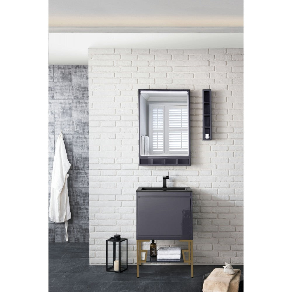 Milan 23.6" Single Vanity Modern Gray Radiant Gold,Charcoal Black Composite Top