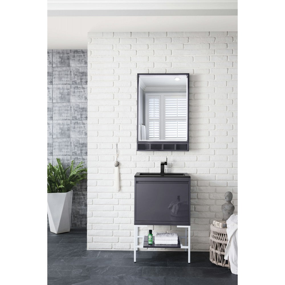 Milan 23.6" Single Vanity Modern Gray   White w/Charcoal Black Composite Top
