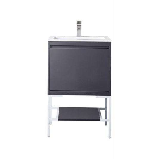 Milan 23.6" Single Vanity Modern Gray   White w/ White Composite Top