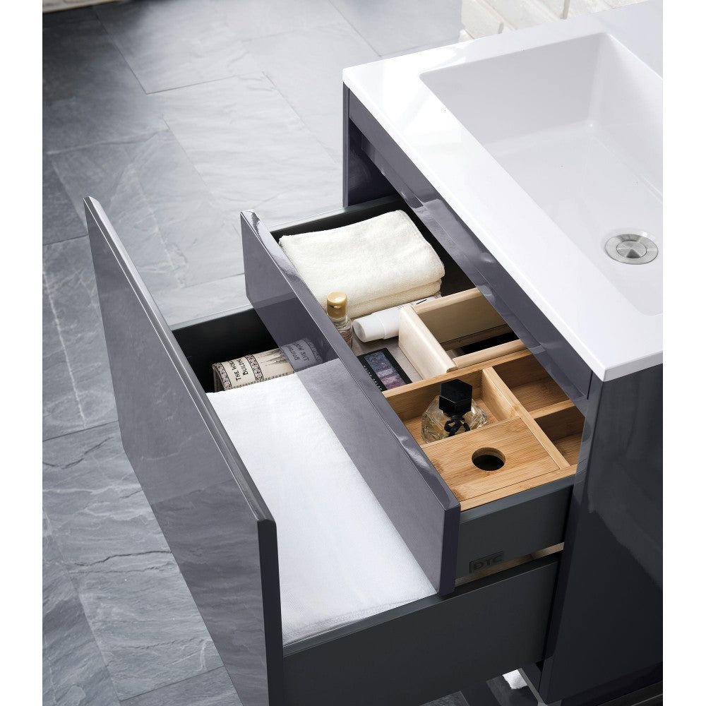 Milan 23.6" Single Vanity Modern Gray   White w/ White Composite Top