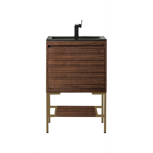 Milan 23.6" Single Vanity Walnut Radiant Gold w/Charcoal Black Composite Top