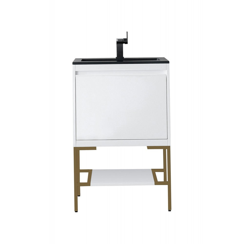 Milan 23.6" Single Vanity  White Radiant Gold w/Charcoal Black Composite Top