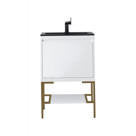Milan 23.6" Single Vanity  White Radiant Gold w/Charcoal Black Composite Top