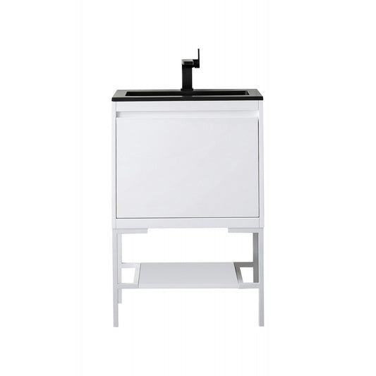 Milan 23.6" Single Vanity  White  White w/Charcoal Black Composite Top