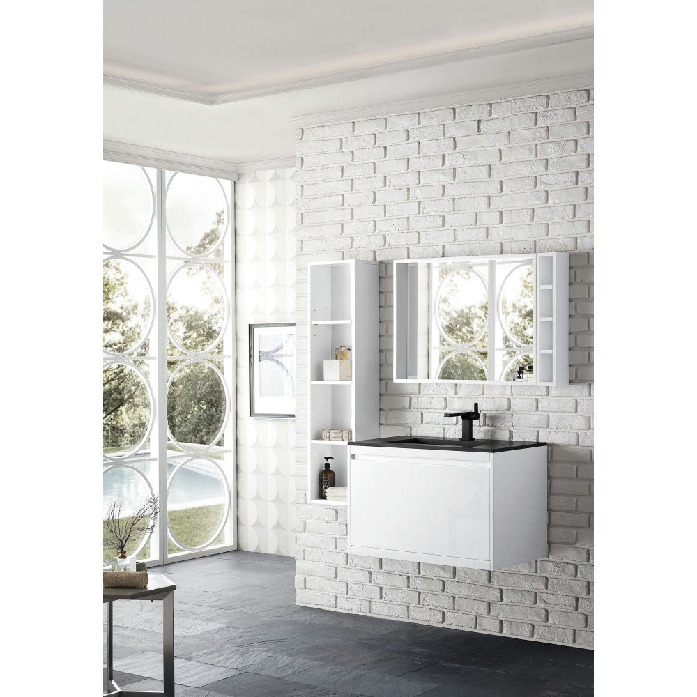 Milan 31.5" Single Vanity Cabinet, Glossy White w/Charcoal Black Composite Top