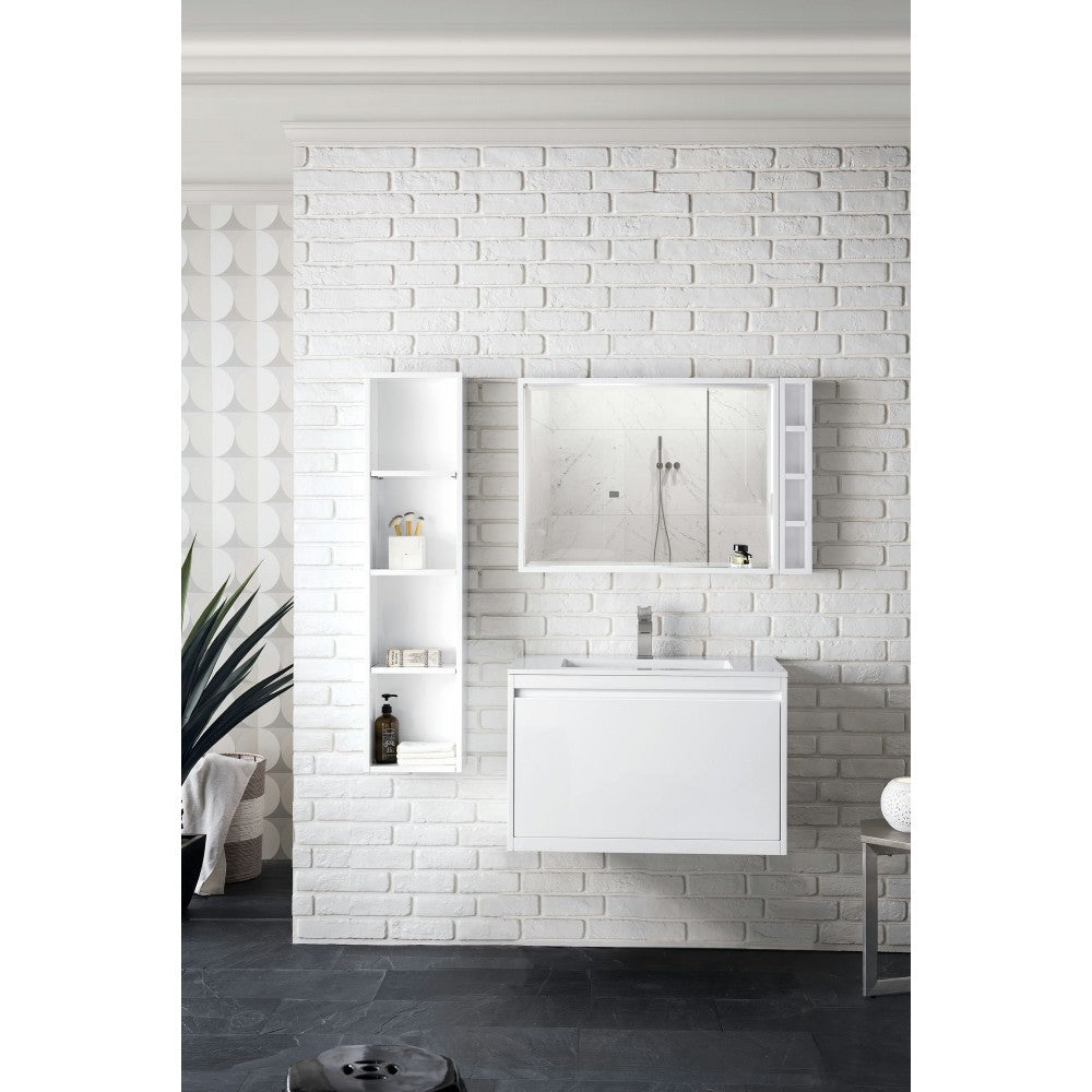 Milan 31.5" Single Vanity Cabinet, Glossy White w/Glossy White Composite Top