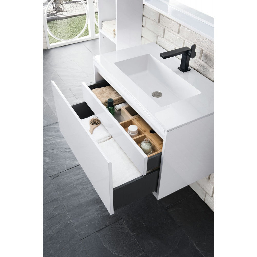 Milan 31.5" Single Vanity Cabinet, Glossy White w/Glossy White Composite Top