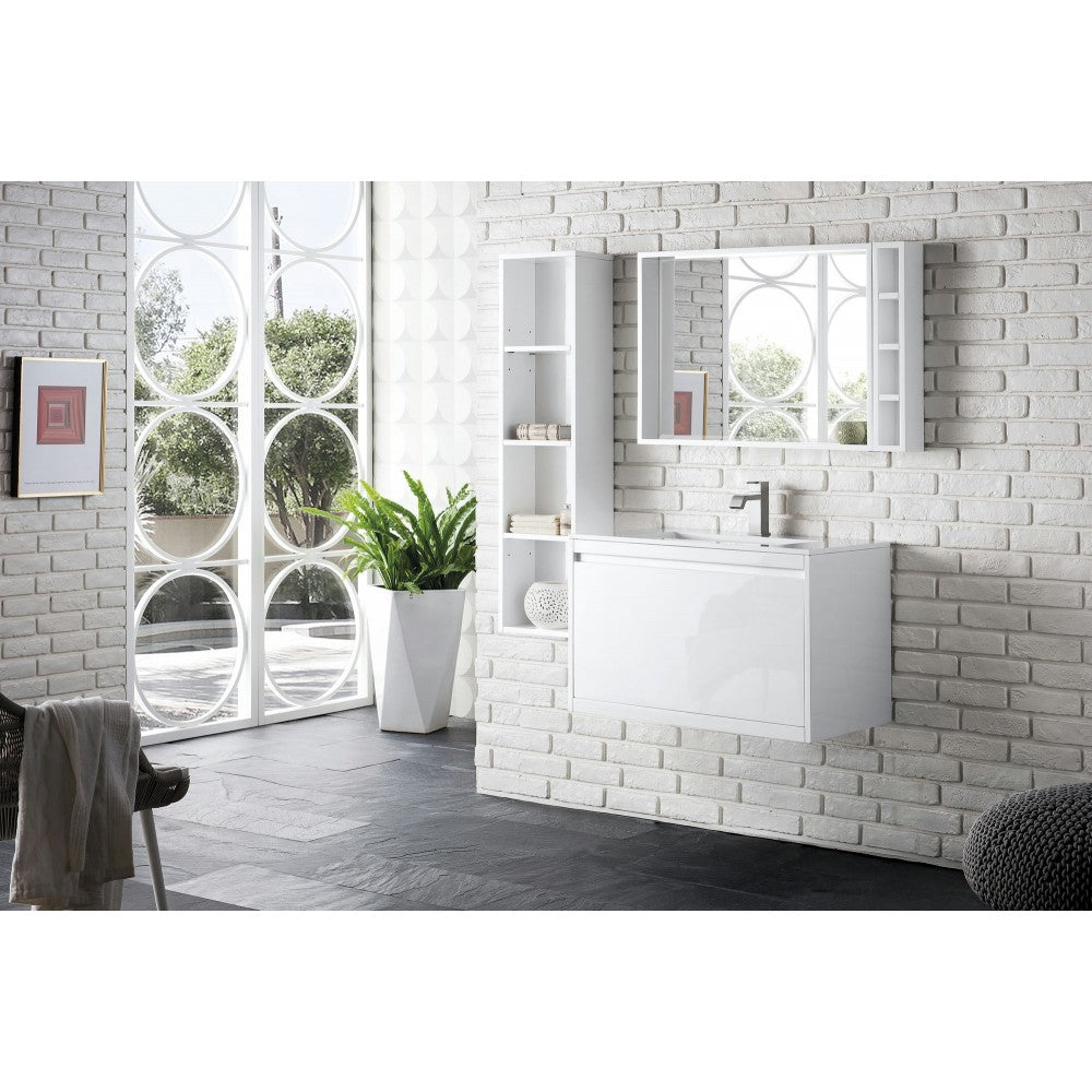 Milan 31.5" Single Vanity Cabinet, Glossy White w/Glossy White Composite Top