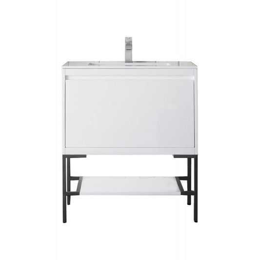 Milan 31.5" Single Vanity Glossy White Matte Black w/Glossy White Composite Top