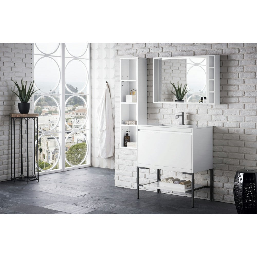 Milan 31.5" Single Vanity Glossy White Matte Black w/Glossy White Composite Top