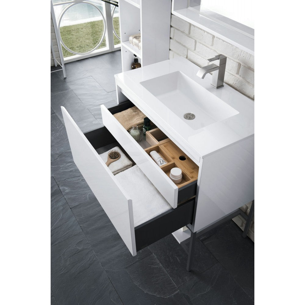 Milan 31.5" Single Vanity Glossy White Matte Black w/Glossy White Composite Top