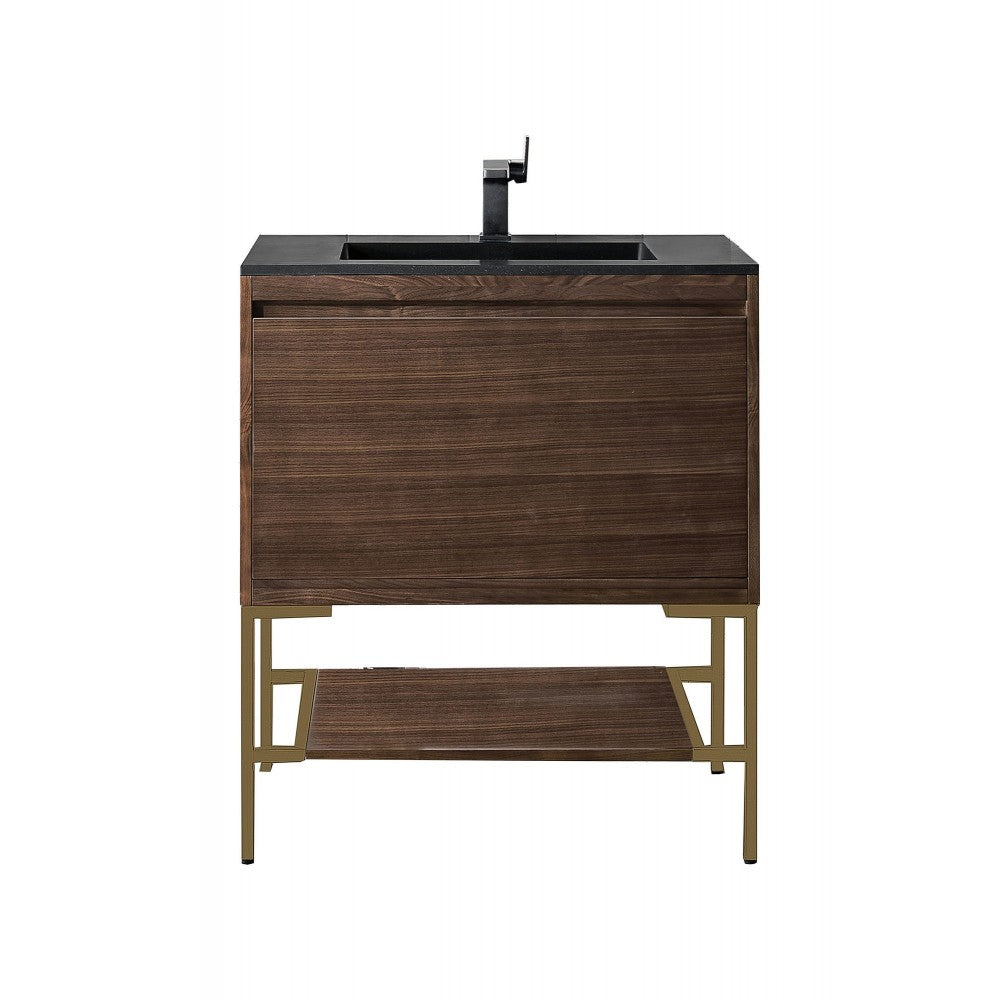 Milan 31.5" Single Vanity Mid Century Walnut Radiant Gold w/ Black Composite Top