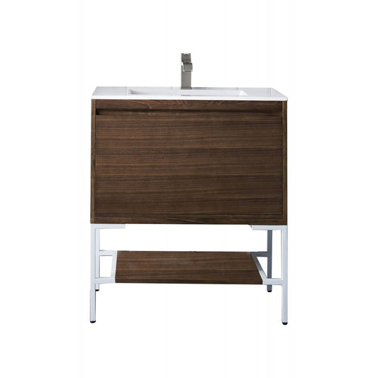 Milan 31.5" Single Vanity Mid Century Walnut  White w/ White Composite Top