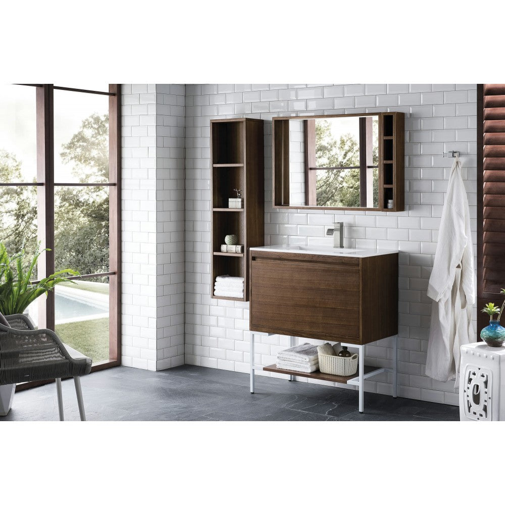 Milan 31.5" Single Vanity Mid Century Walnut  White w/ White Composite Top
