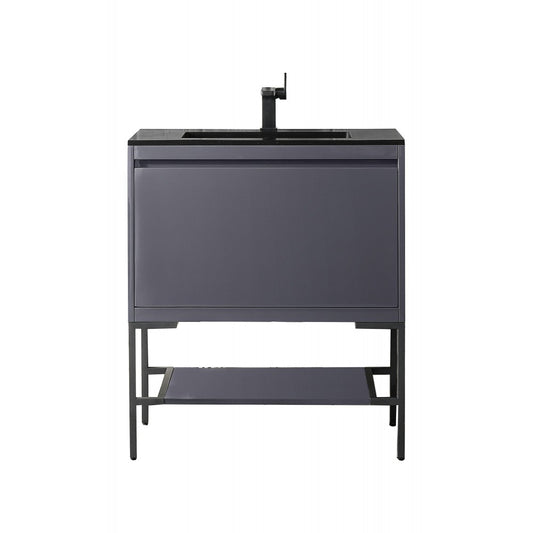 Milan 31.5" Single Vanity Modern Gray  Black w/Charcoal Black Composite Top