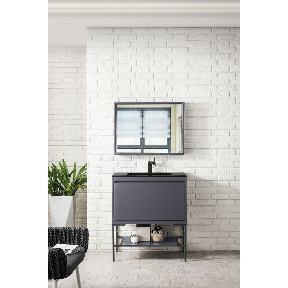 Milan 31.5" Single Vanity Modern Gray  Black w/Charcoal Black Composite Top